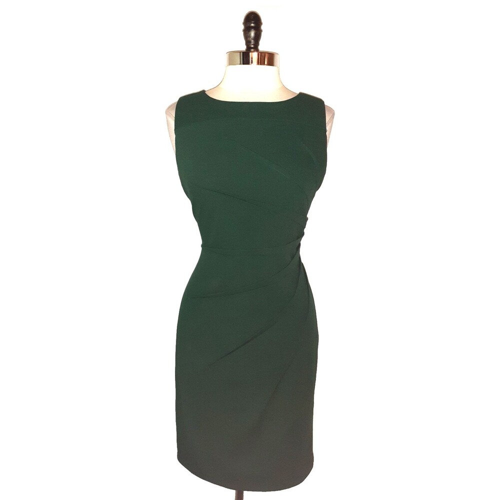 CALVIN KLEIN Size 10 Sheath Dress Green Sleeveless Stretch Knit Knee Length